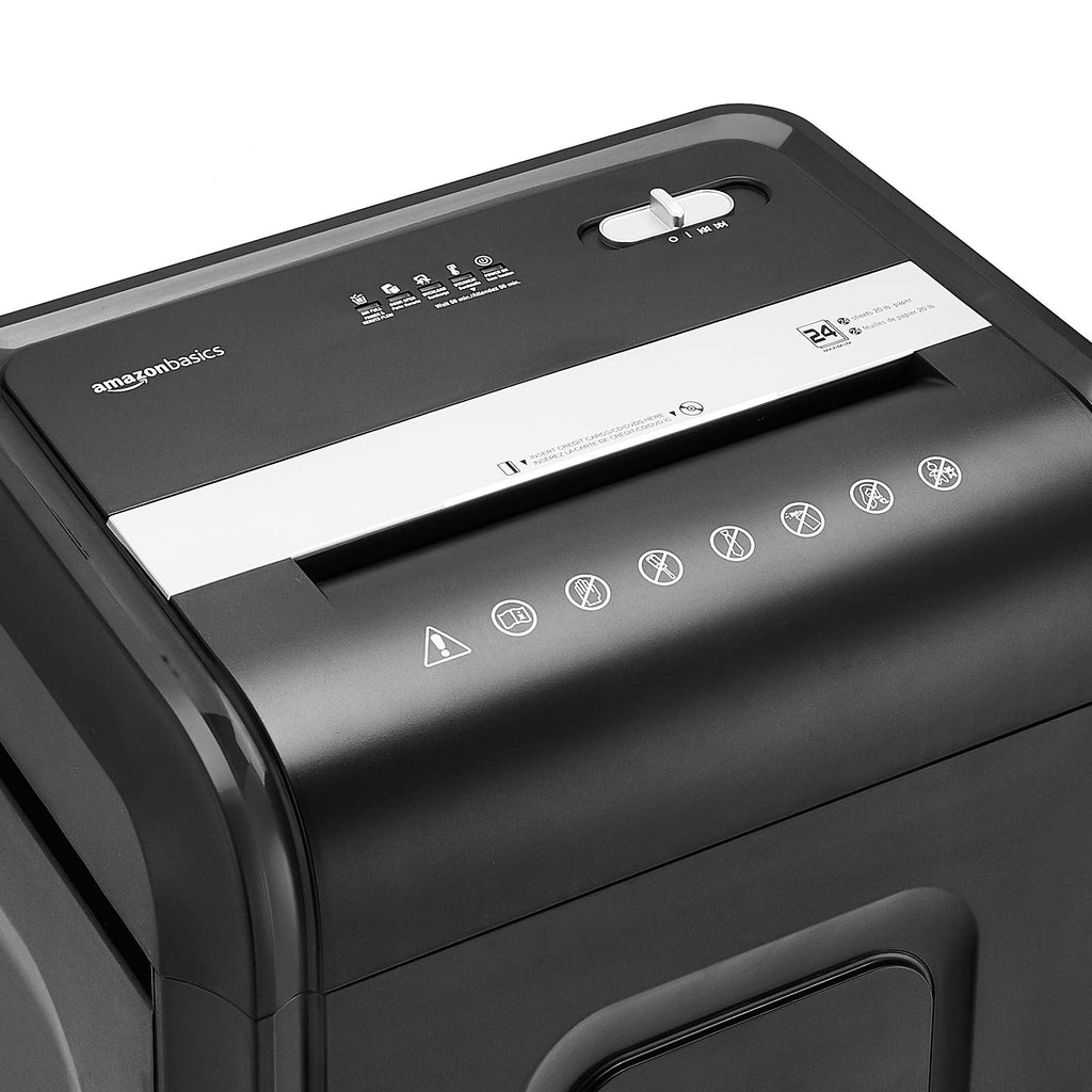 Amazon Basics 18 Sheet Cross Cut Paper, CD, and Credit Card Shredder with 6 Gallon Bin, 30 Minutes Continuous Run Time, Black