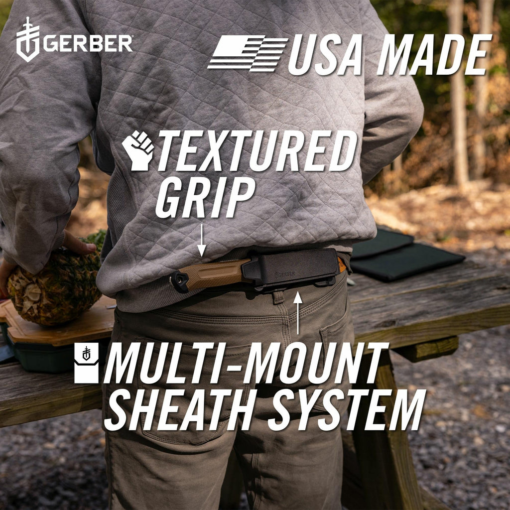 Gerber Gear StrongArm - Fixed Blade, Full Tang Knife - Camping Knife with Multiple Carry Options - Made in USA - Black, Serrated Edge