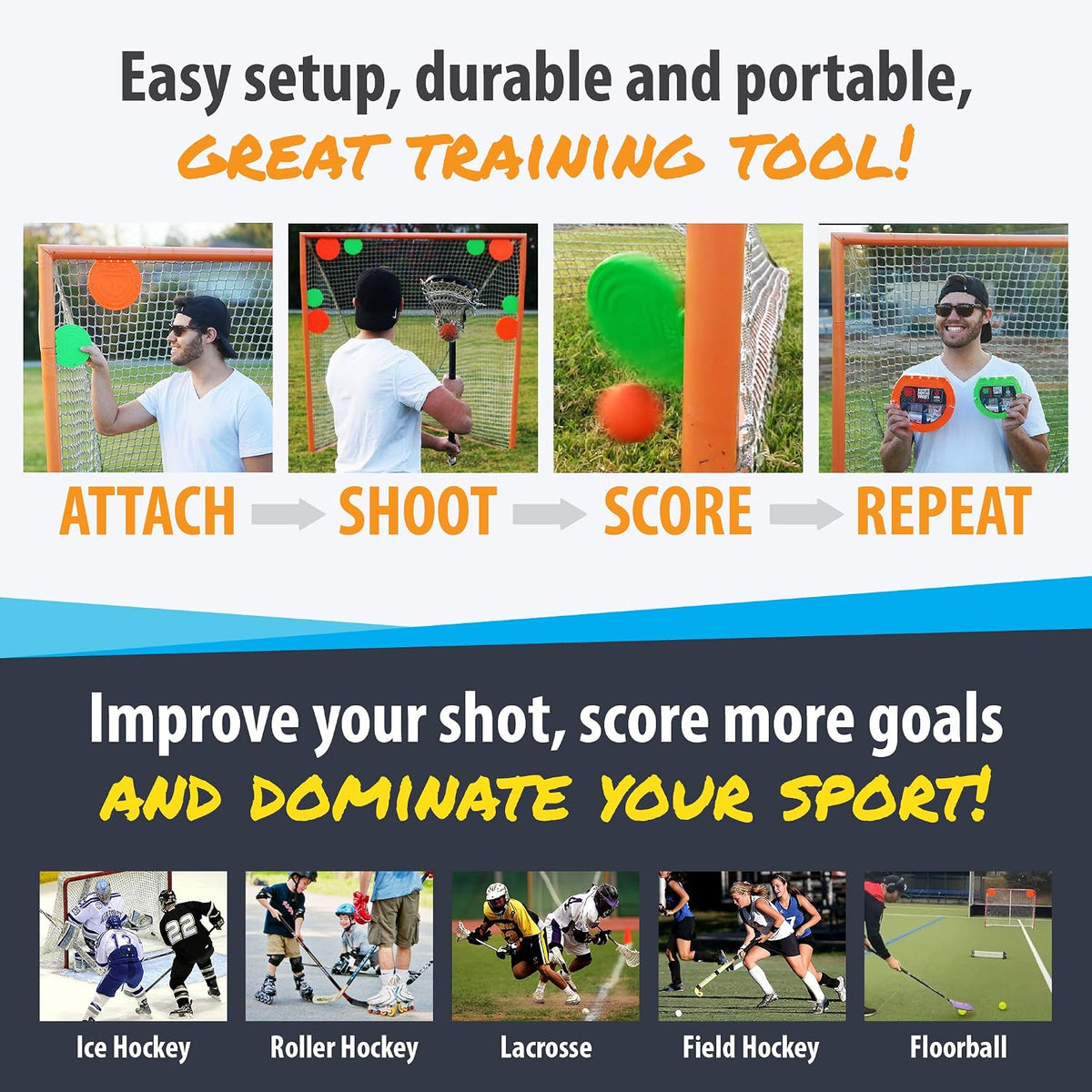Top Shelf Targets Deluxe Combo Pack Magnetic Shooting Targets (4X Sniper 8-inch and 4X Super Sniper 6-inch) for Hockey and Lacrosse Excellent Practice Tool & Training Equipment