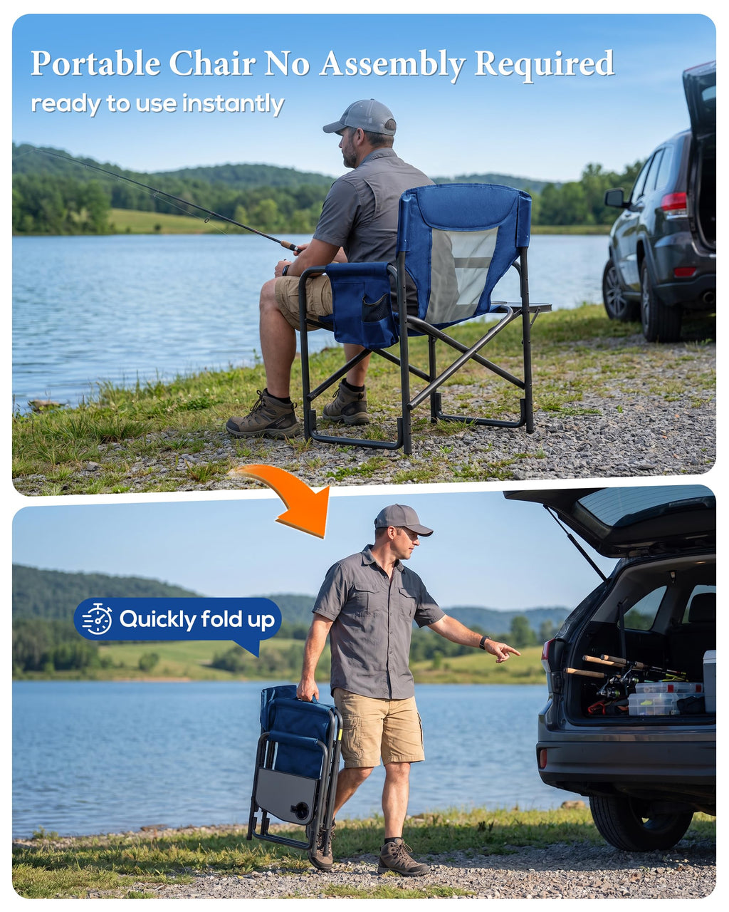 Aluminum Tall Camping Directors Chair 30.7" Seat Height, 400lbs Load