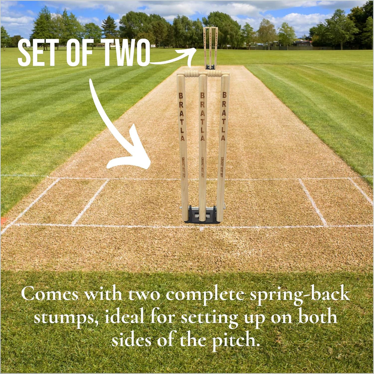CBB Cricket Spring Return Stumps Wickets Metal Base Multi Surface Placement (Set of 2)