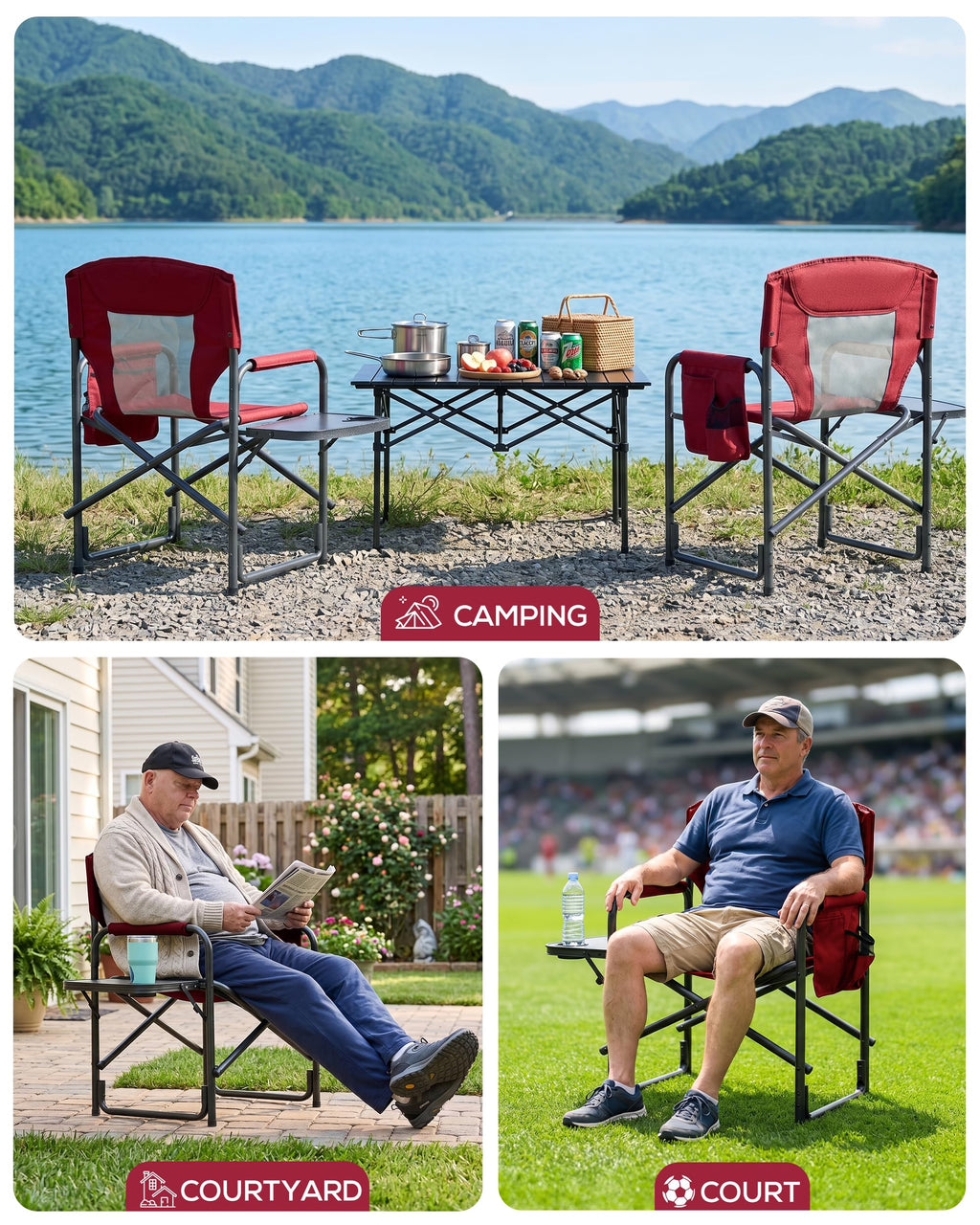 Aluminum Tall Camping Directors Chair 30.7" Seat Height, 400lbs Load