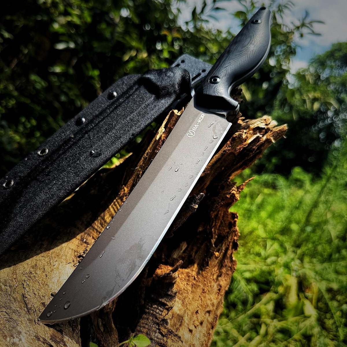BA-KOR 5MM (9CR18MOV) steel 12.8'' full tang Hunting knife +K sheathing &5.9" cerium igniter can be used outdoors for outdoor hunting, camping, obstacle clearing, wood chopping, BBQ, fishing, kitchen cutting, EDC tools, gifts (G10 Black-C, Inches, 12.8)