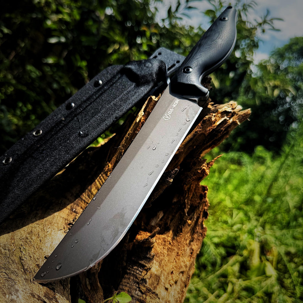 BA-KOR 5MM (9CR18MOV) steel 12.8'' full tang Hunting knife +K sheathing &5.9" cerium igniter can be used outdoors for outdoor hunting, camping, obstacle clearing, wood chopping, BBQ, fishing, kitchen cutting, EDC tools, gifts (G10 Black-C, Inches, 12.8)
