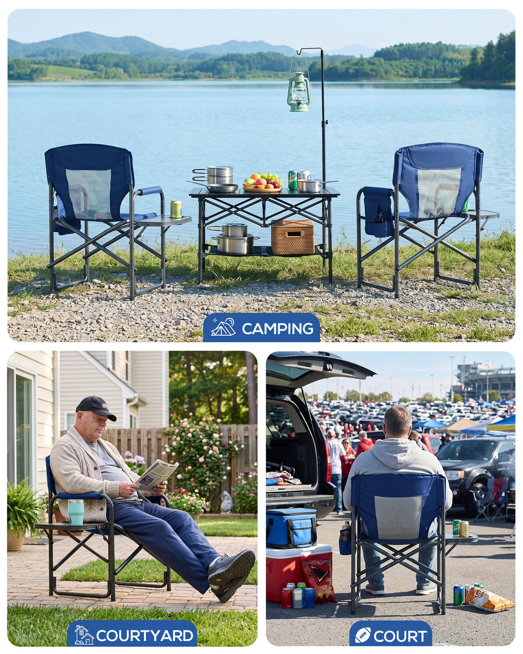 Aluminum Tall Camping Directors Chair 30.7" Seat Height, 400lbs Load