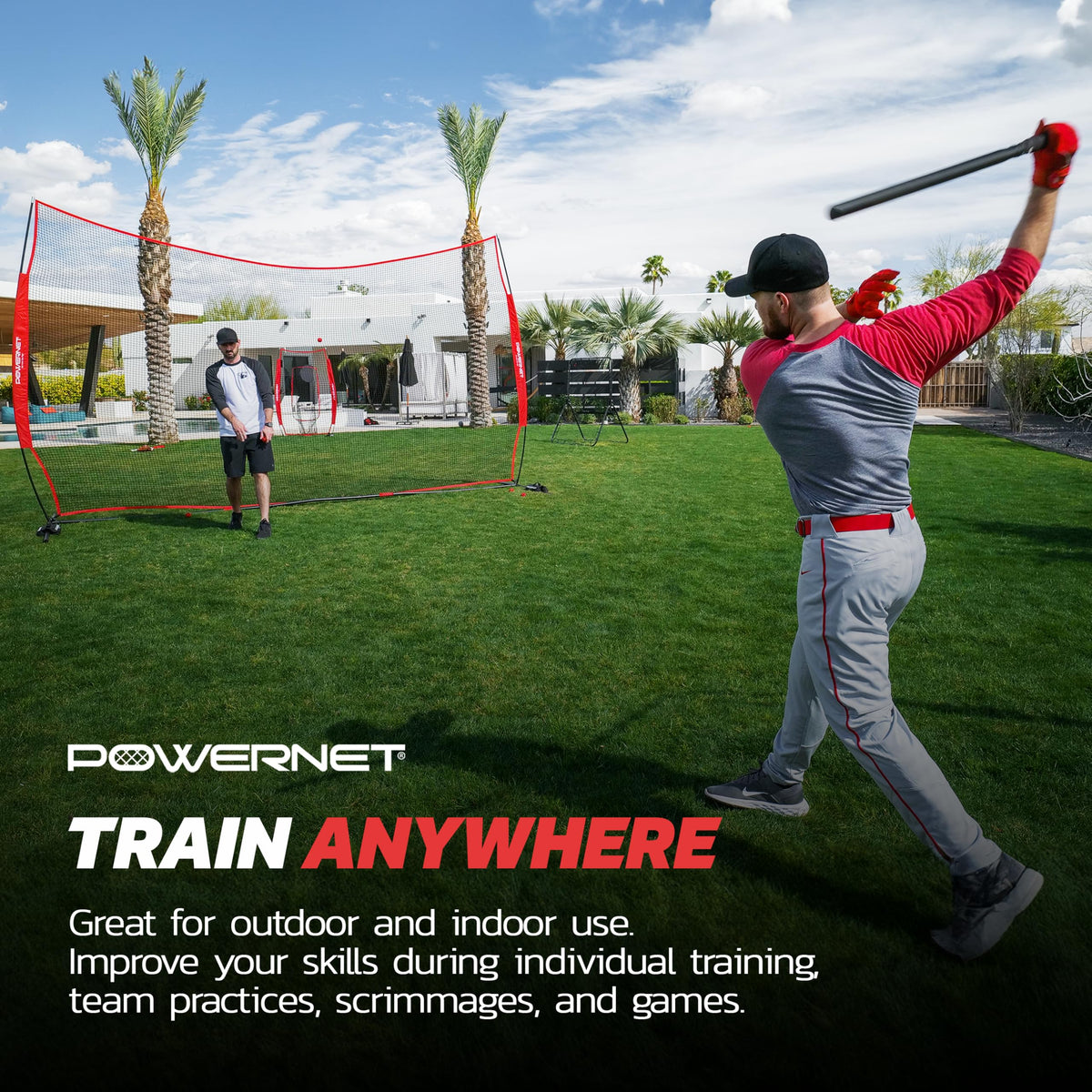PowerNet Portable Sports Rebounder -Basketball, Volleyball, Soccer, Baseball, Softball and Lacrosse, Backyard & Garage Backstop, Indoor Outdoor Safety Net for Protection