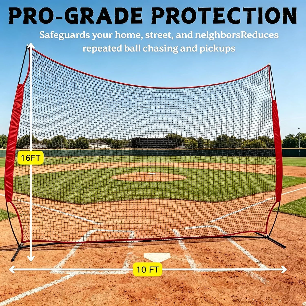 16x10FT Barricade Backstop Net â Heavy Duty All-Ball Sports Barrier Netting, Portable Lacrosse Backstop Net with Carry Bag