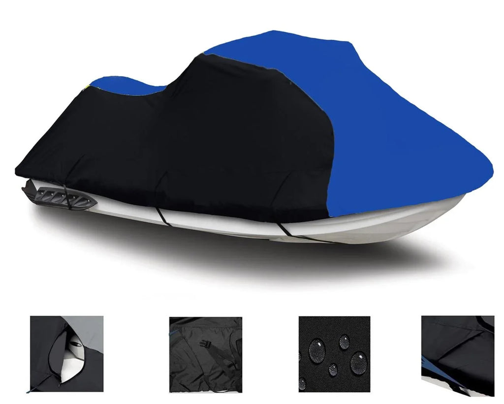 BLACK / BLUE HEAVY-DUTY Cover Compatible for KAWASAKI STX 1100 1997 1998 1999 Jet Ski Trailerable Cover