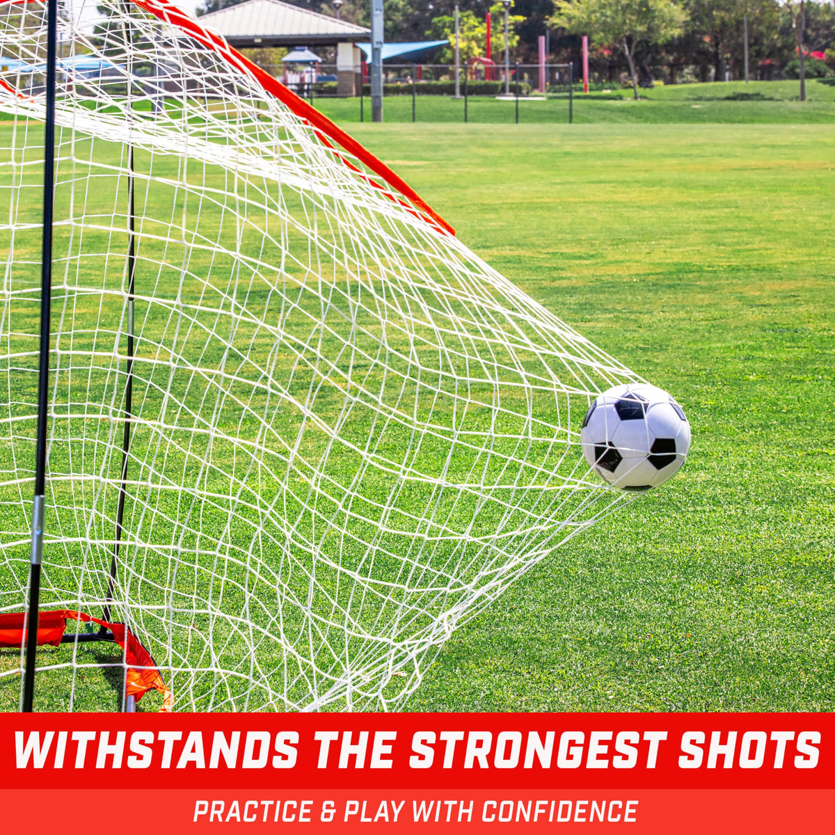 GoSports Elite Soccer Goals - 12 x 6 ft and 6 x 4 ft Portable Soccer Nets for Games or Practice - Includes 6 Cones, Carrying Case, and Ground Stakes