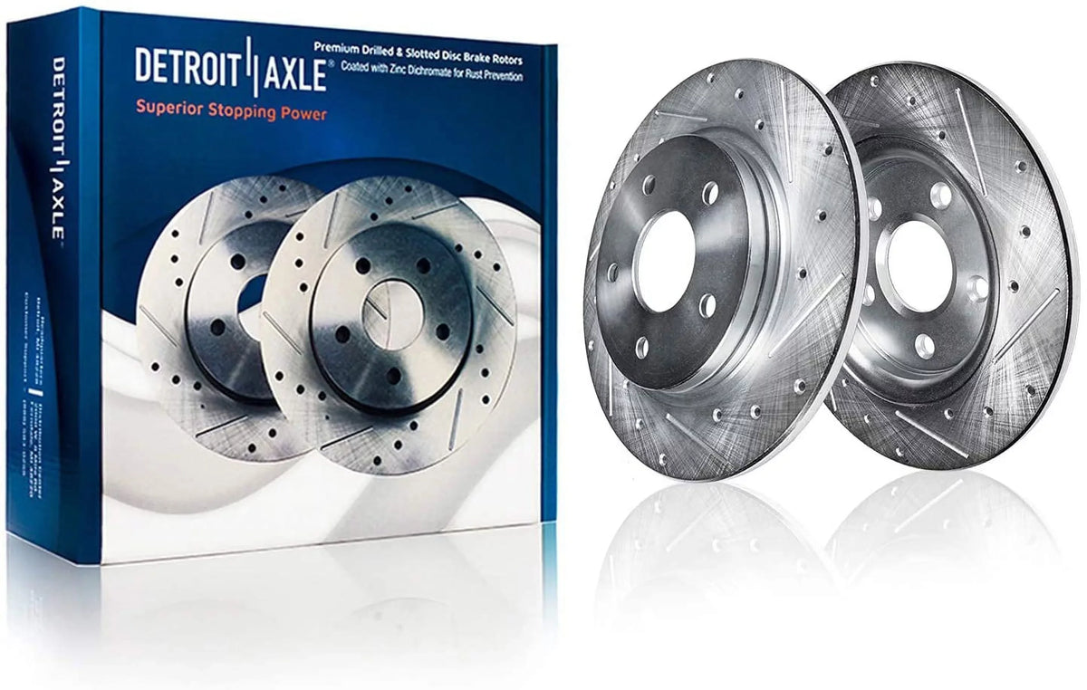 Detroit Axle - Brake Kit for 2007-2017 Jeep Wrangler Front & Rear Drilled Slotted Brakes Rotors Ceramic Brake Pads 2008 2009 2010 2011 2012 2013 2014 2015 2016 Replacement : 11.89'' Front Rotor