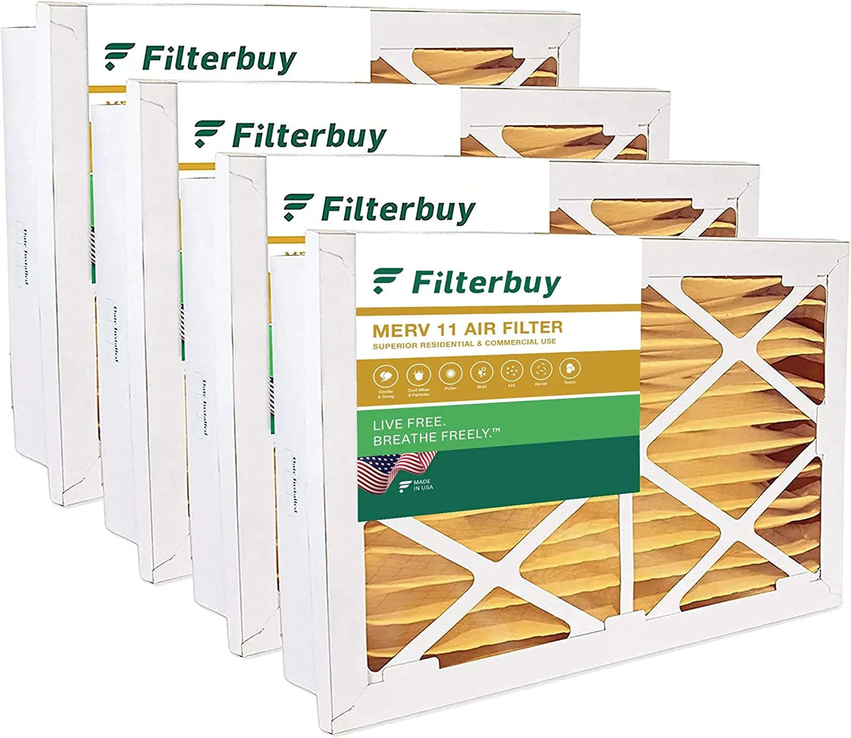 Filterbuy 16x25x5 MERV 11 Pleated HVAC AC Furnace Air Filters for Honeywell Return Grille (4-Pack)