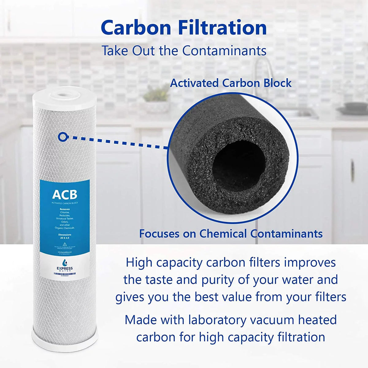 Express Water – Whole House Anti Scale Filter Set – 3 Stage Filtration Water Conditioner Replacement Kit – Sediment, Carbon Block, Polyphosphate High Capacity Cartridge – 5 Micron – 4.5” x 20” inch
