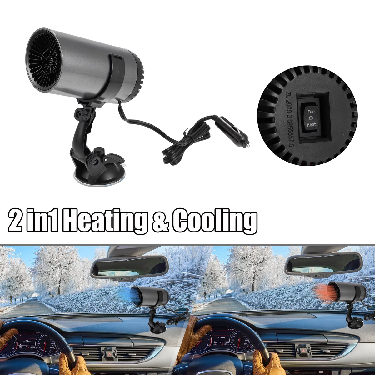 Unique Bargains 12V 150W Portable Car Heater Air Purifying Defogger Defroster with Suction Holder Gray