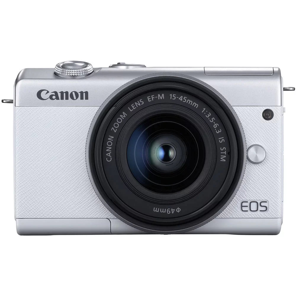 Canon EOS M200 Mirrorless Camera with 15-45mm Lens (White) (3700C009) + 64GB Memory Card + Filter Kit + LPE12 Battery + External Charger + Card Reader + Corel Photo Software + HDMI Cable + More