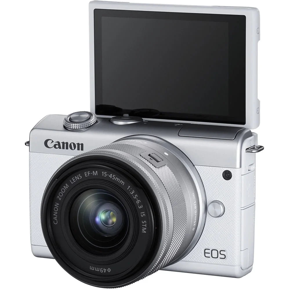 Canon EOS M200 Mirrorless Camera with 15-45mm Lens (White) (3700C009) + 64GB Memory Card + Filter Kit + LPE12 Battery + External Charger + Card Reader + Corel Photo Software + HDMI Cable + More