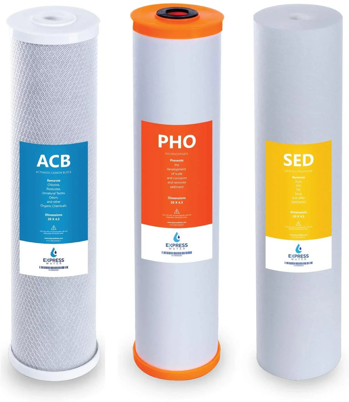 Express Water – Whole House Anti Scale Filter Set – 3 Stage Filtration Water Conditioner Replacement Kit – Sediment, Carbon Block, Polyphosphate High Capacity Cartridge – 5 Micron – 4.5” x 20” inch