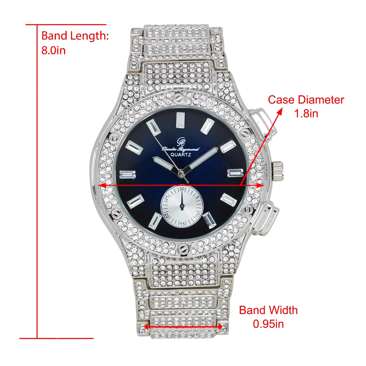 Charles Raymond Big Bling Watch Inspired by Hip Hop - Men's Iced Out Timepiece- Diamond Rhinestones on Blast - ST10311 MB SLV Blue -C