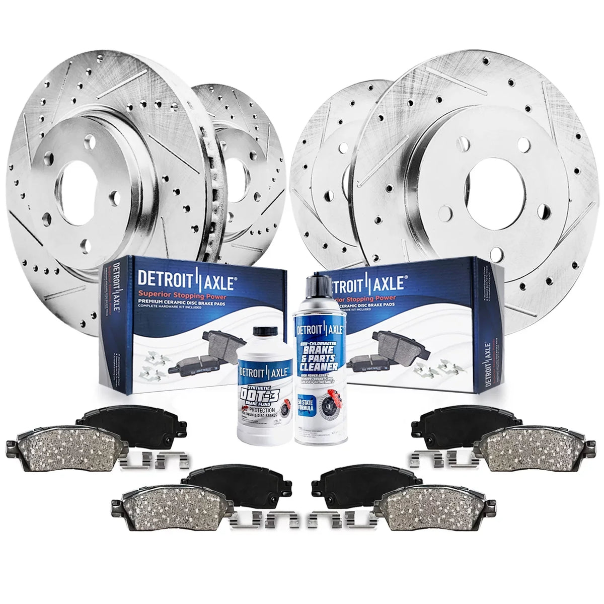 Detroit Axle - Brake Kit for 2007-2017 Jeep Wrangler Front & Rear Drilled Slotted Brakes Rotors Ceramic Brake Pads 2008 2009 2010 2011 2012 2013 2014 2015 2016 Replacement : 11.89'' Front Rotor